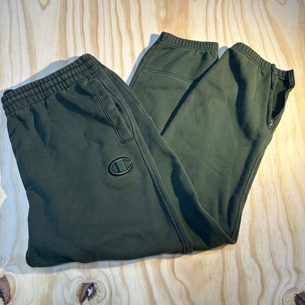 Champion Mens XL Olive Green Fleece Joggers Ankle Zip Sweatpants